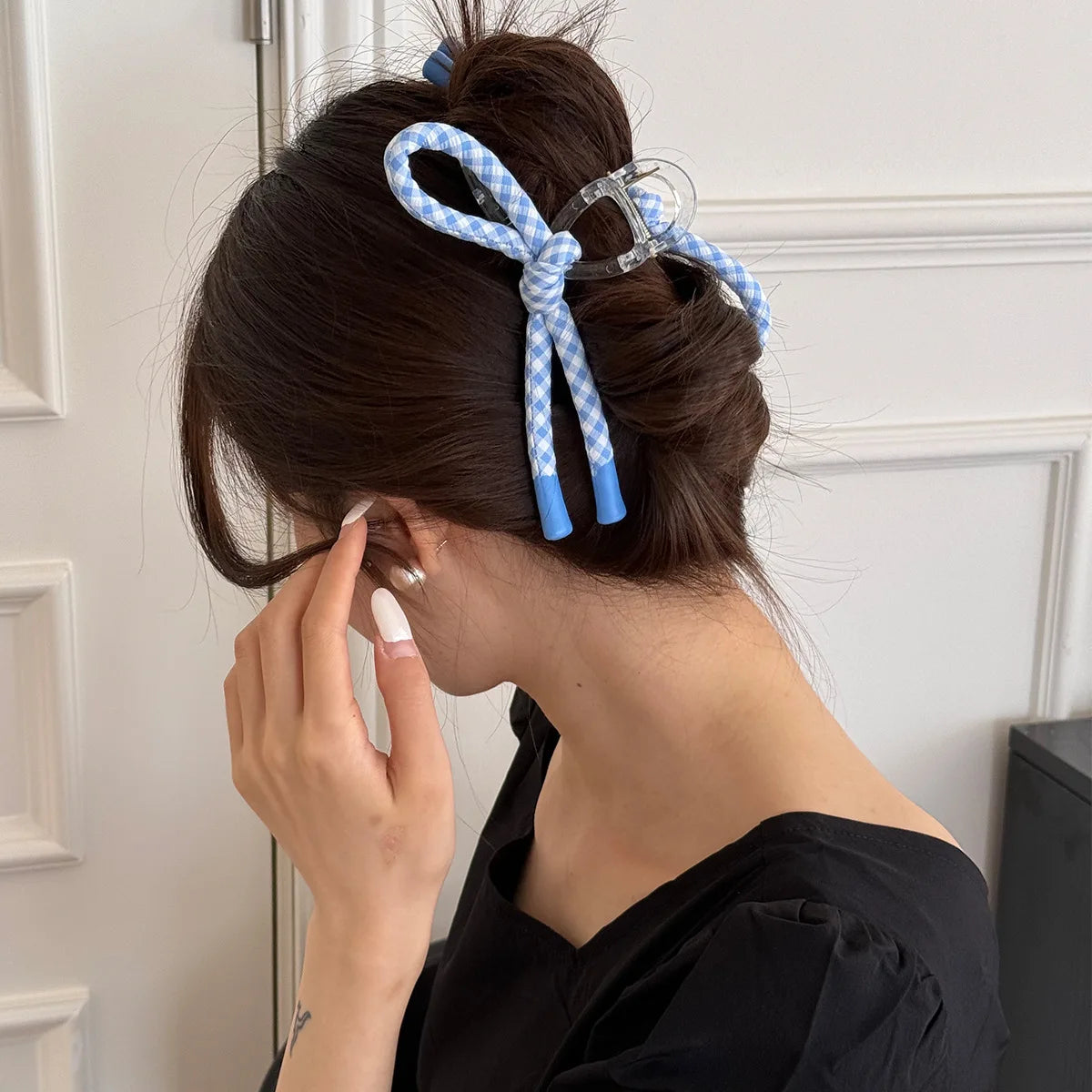 Elegant Blue Plaid Hair Clip