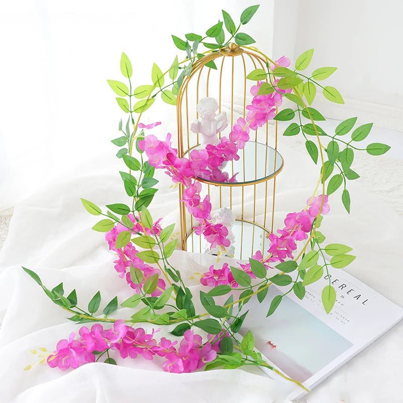 2M Artificial Wisteria Flowers Garland Vine Silk Hanging Flower for Home Garden Outdoor Ceremony Wedding Arch Floral Decoration