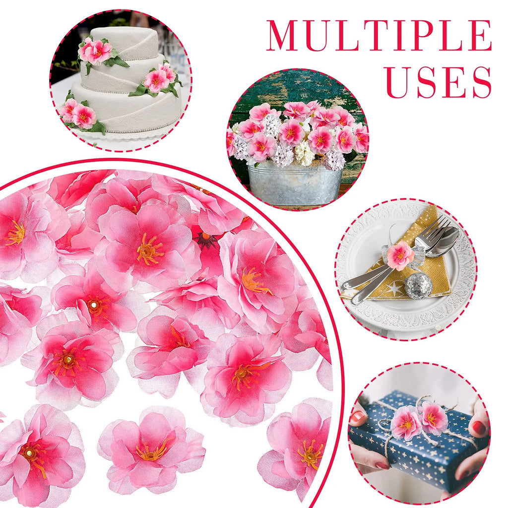 100 Pcs Artificial Cherry Blossom Heads Silk Cloth Petals Mini Cherry Flowers Petals DIY Accessories Home Wedding Party Decor