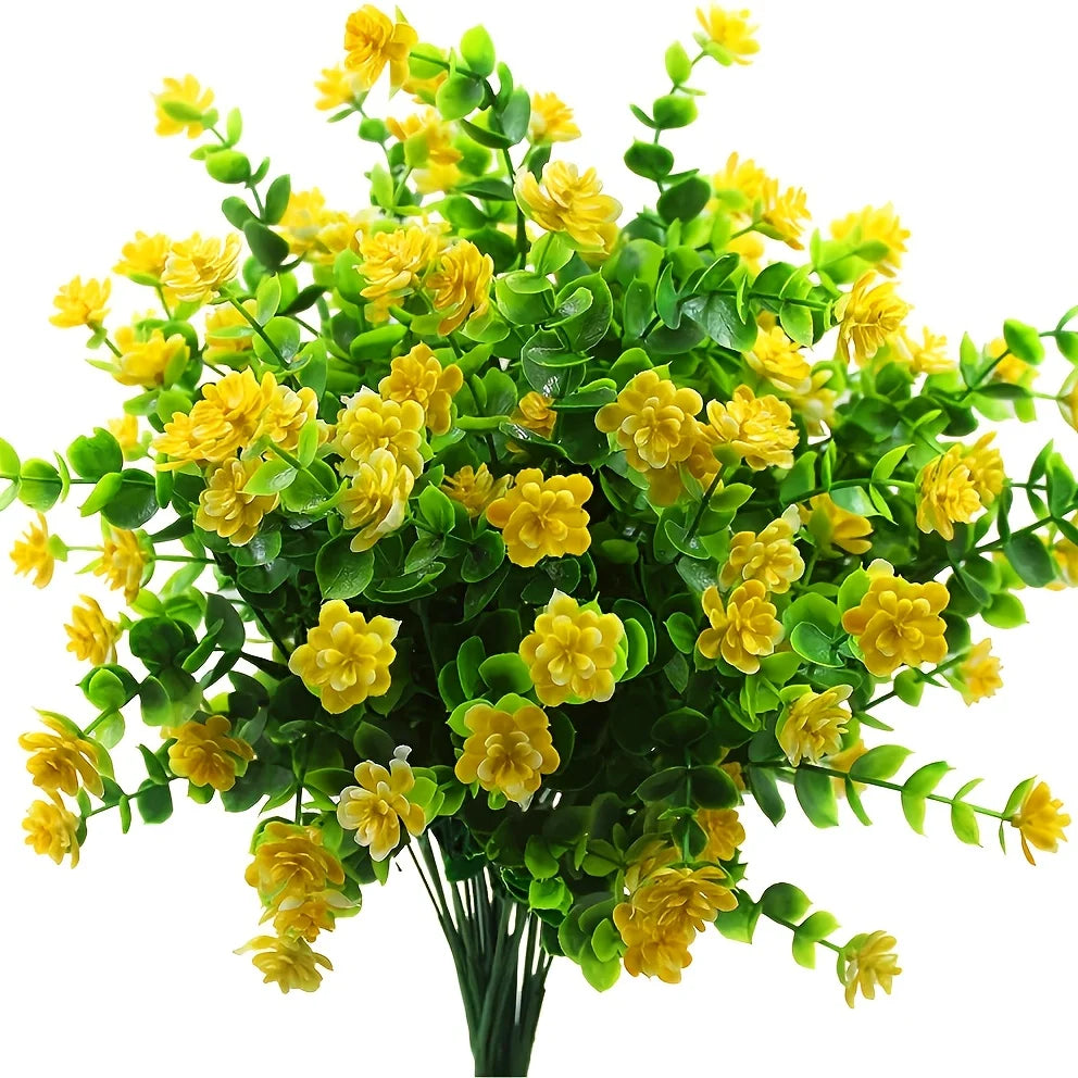 4pcs Artificial Flowers UV Resistant Greenery Plants for Garden Kitchen Decor Wedding Home Living Room Decoration Fake Flowers