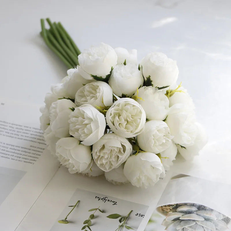 27 Heads Artificial Rose Peony Flowers Bridal Bouquet for Home Party Table DIY Decor Fake Flowers Wedding Decoration Flowers