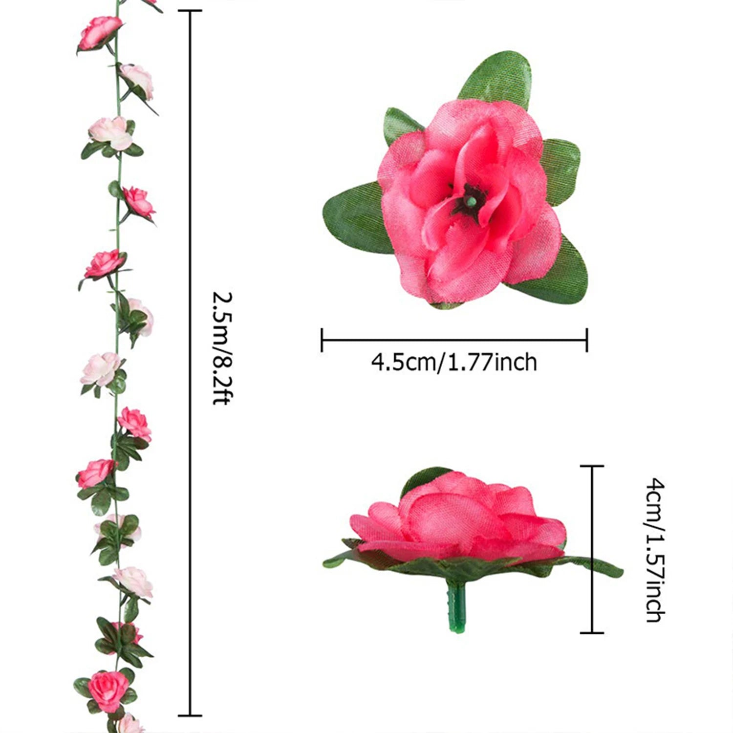 8.2ft Red Rose Artificial Silk Flower Garland Wedding Decor Fake Flowers for Home Room Decoration Autumn Fake Vine Plant Rattan