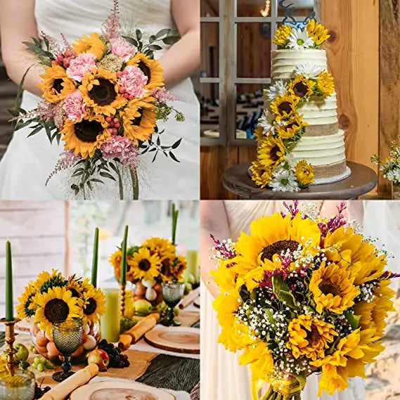 5/10PCS Artificial Sunflowers Bouquet Flowers Fake Decoration for Outdoor Garden Home Decor Wedding Graduation Party Flower