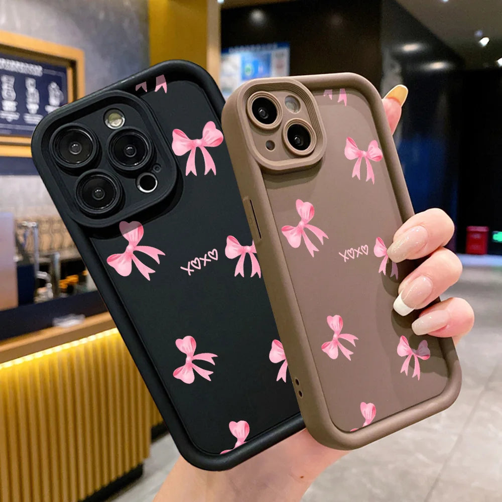 Cute Pink Bowknot Bow Phone Case For iPhone 11 Case iPhone 13 14 15 12 17 16 Pro Max X XR XS 7 8 Plus SE Protective Cover Funda