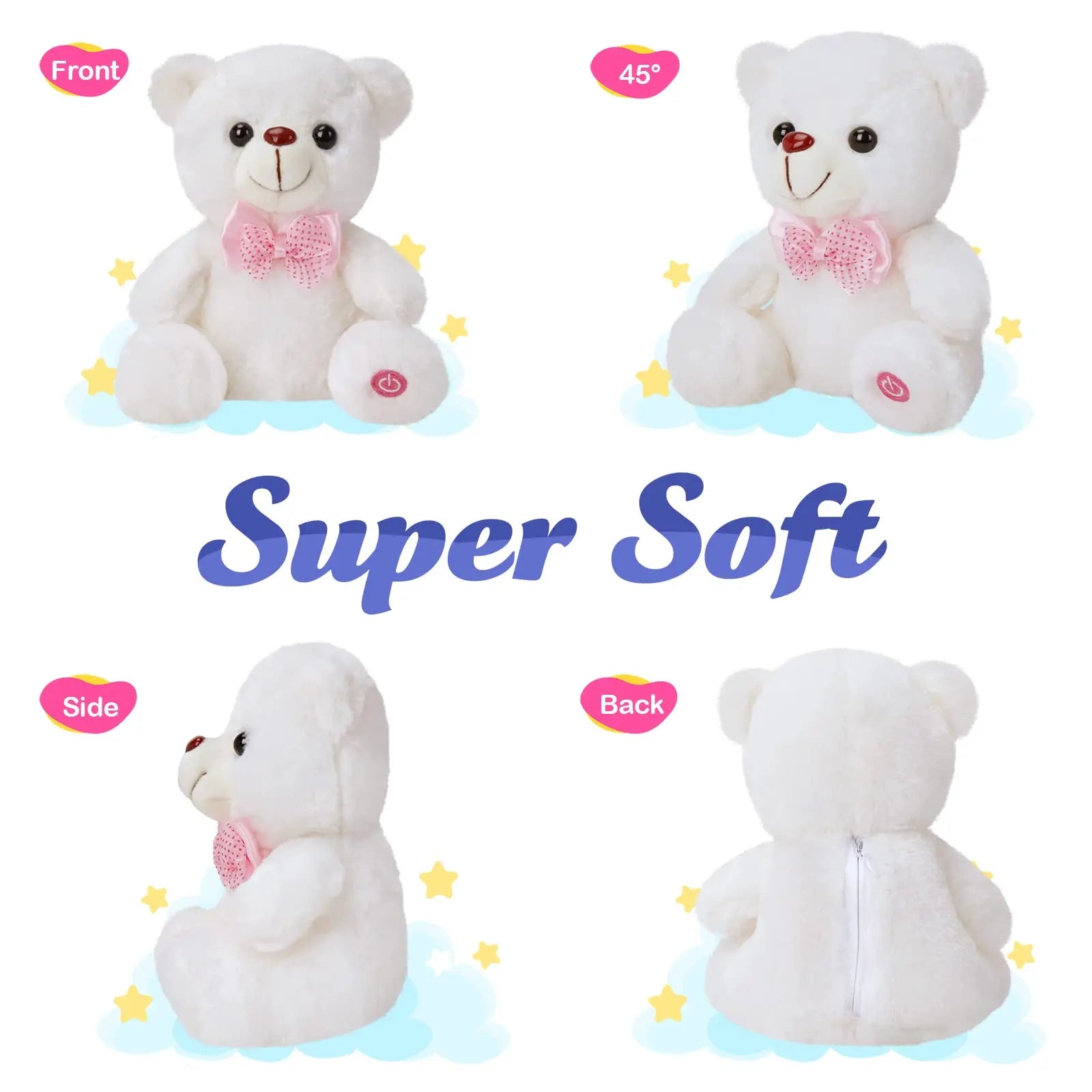 22cm Luminous Bear Teddy Stuffed Doll With Led  Cute Animal Soft Plush Toy Nightlight Glow Sensory Toys Gift For Kids