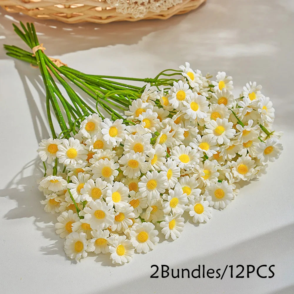 12pcs Artificial Daisy Flowers Small Daisy Fake Flower Bouquet for Valentines Party Table Decoration DIY Home Wedding Decor