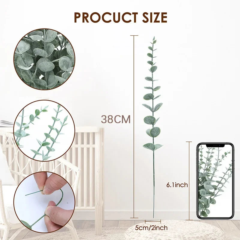 10pcs 38cm Eucalyptus Stems Artificial Eucalyptus Leaves for Home Flowers Bouquet Centerpiece Wedding Decoration Christmas Decor