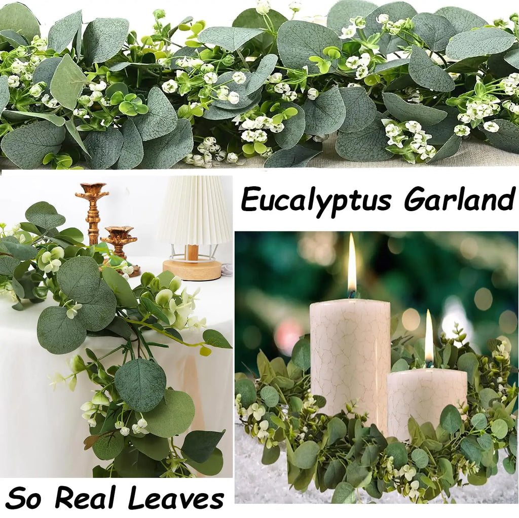 1.8m Artificial Flowers Eucalyptus Garland Greenery Fake Hanging Vines for Weddings Home Garden Outdoor Garden Arch Wall Decor