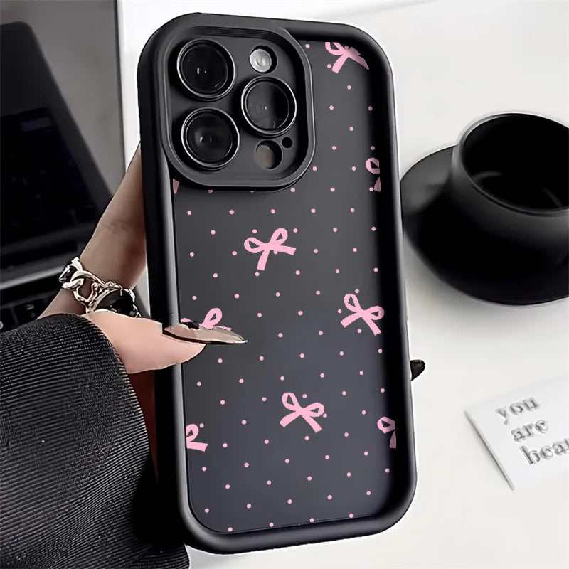Cute Pink Bowknot Bow Phone Case For iPhone 11 Case iPhone 13 14 15 12 17 16 Pro Max X XR XS 7 8 Plus SE Protective Cover Funda