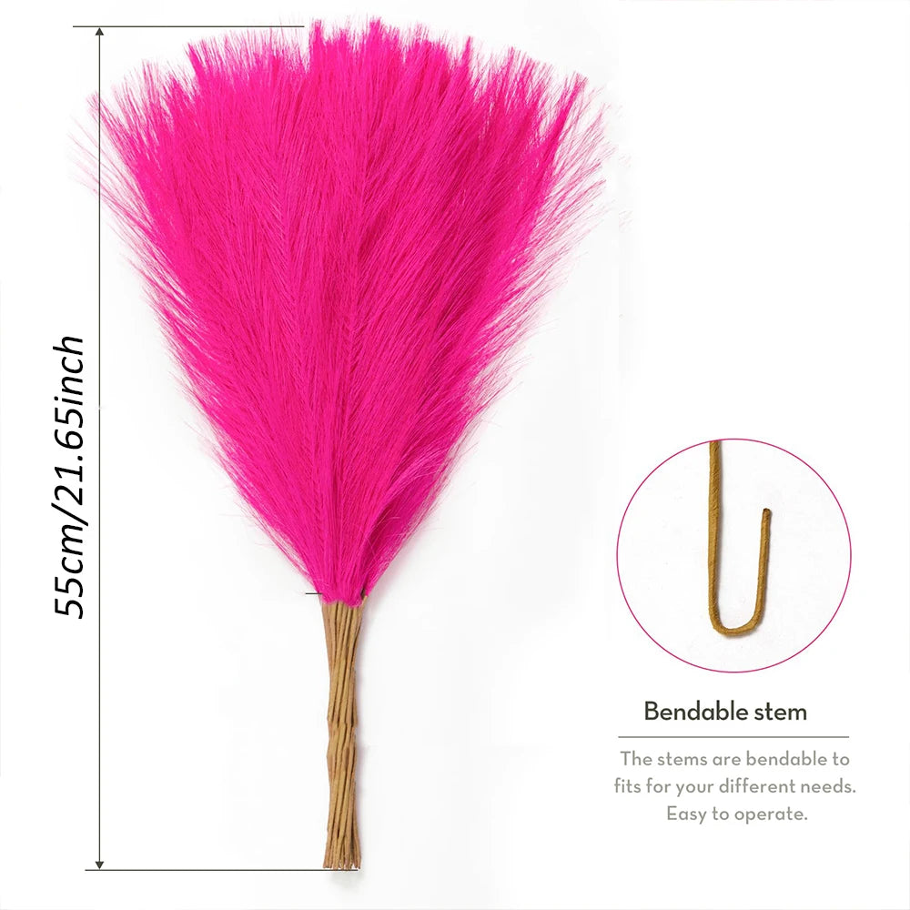 20PCS Artificial Faux Bulk Pampas Grass 55CM Boho Decor Flower Fake Plant Fluffy Reed Wedding Party Home Room Decoration Flowers