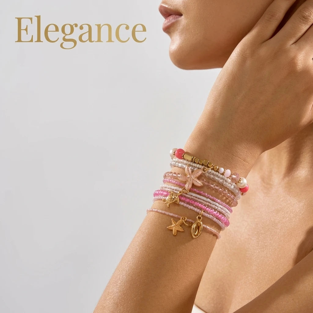 Fashion Multilayer Stacked Bracelets Set for Women Bohemian Shell Starfish Beaded Bracelets Summer Beach Party Jewelry Gift