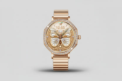 Gleelush AI Diamond Crown Watch – Luxury Gold Smartwatch for Women with AMOLED & Bluetooth Calling