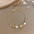 New Stainless Steel Starfish Scallop Conch Charm Bracelet for Women Trend Crystal Bead Bracelet Summer Beach Jewelry Accessories