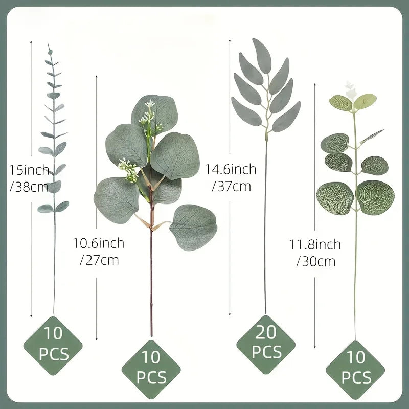 50PCS Artificial Flowers Bouquets Mixed Eucalyptus Leaves Willow Silver Eucalyptus Cuttings for Wedding Floral DIY Home Decor