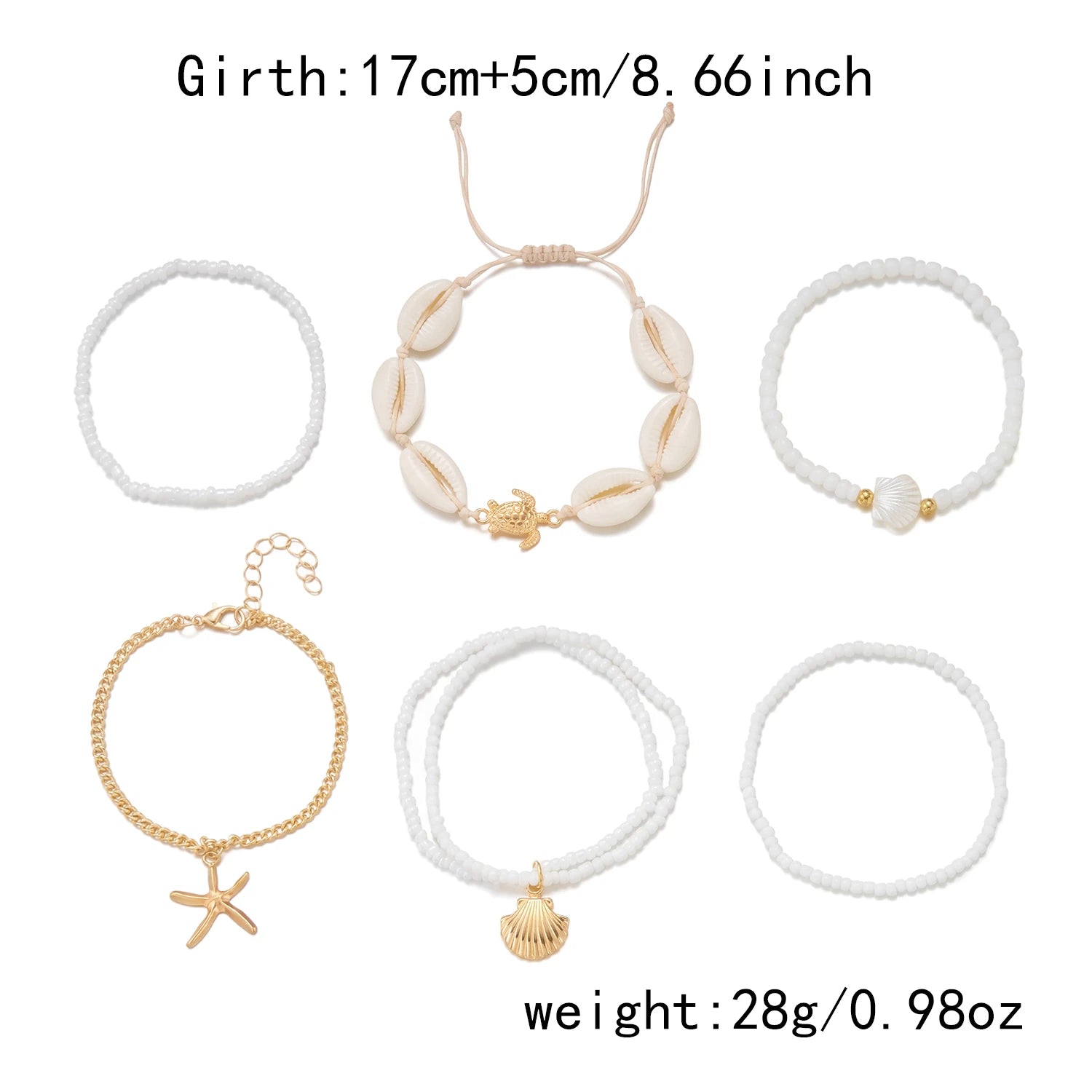 Fashion Starfish Shell Beaded Bracelet Set for Women Boho Imitation Pearl Sea Turtle Charm Elastic Bracelet Summer Jewelry Gift