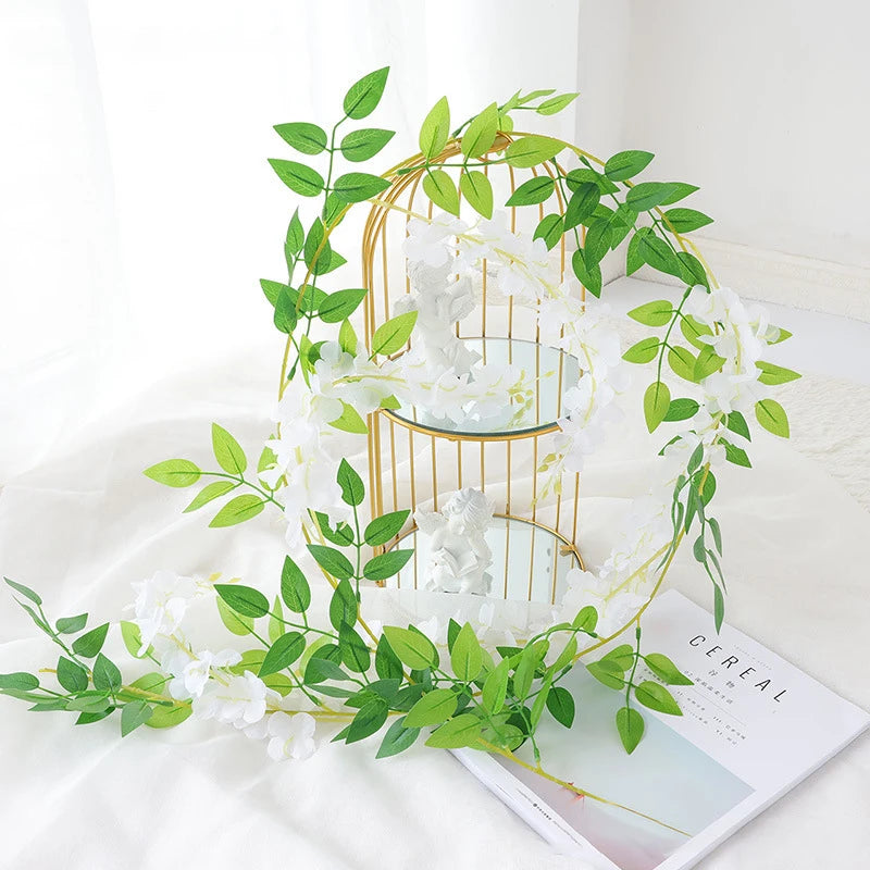 2M Artificial Wisteria Flowers Garland Vine Silk Hanging Flower for Home Garden Outdoor Ceremony Wedding Arch Floral Decoration