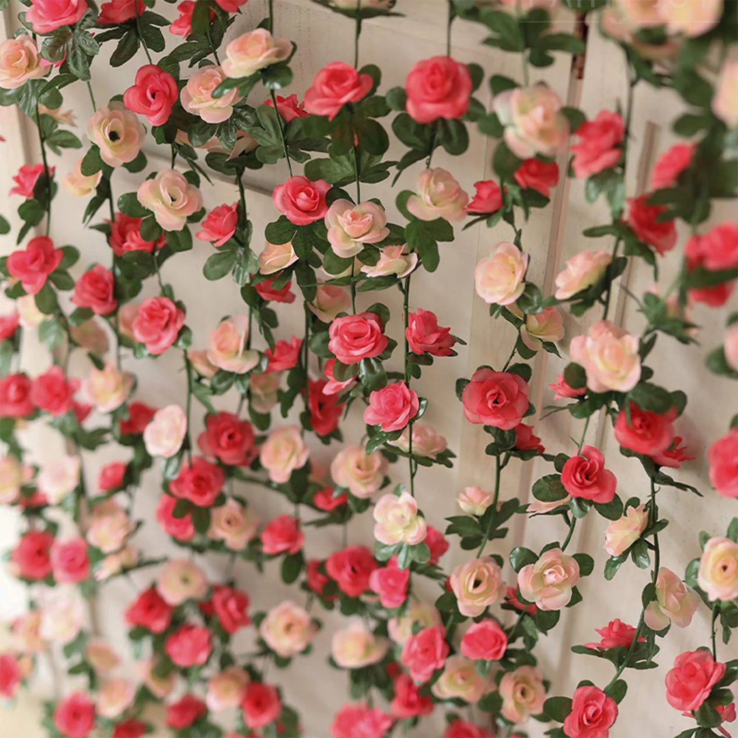 8.2ft Red Rose Artificial Silk Flower Garland Wedding Decor Fake Flowers for Home Room Decoration Autumn Fake Vine Plant Rattan