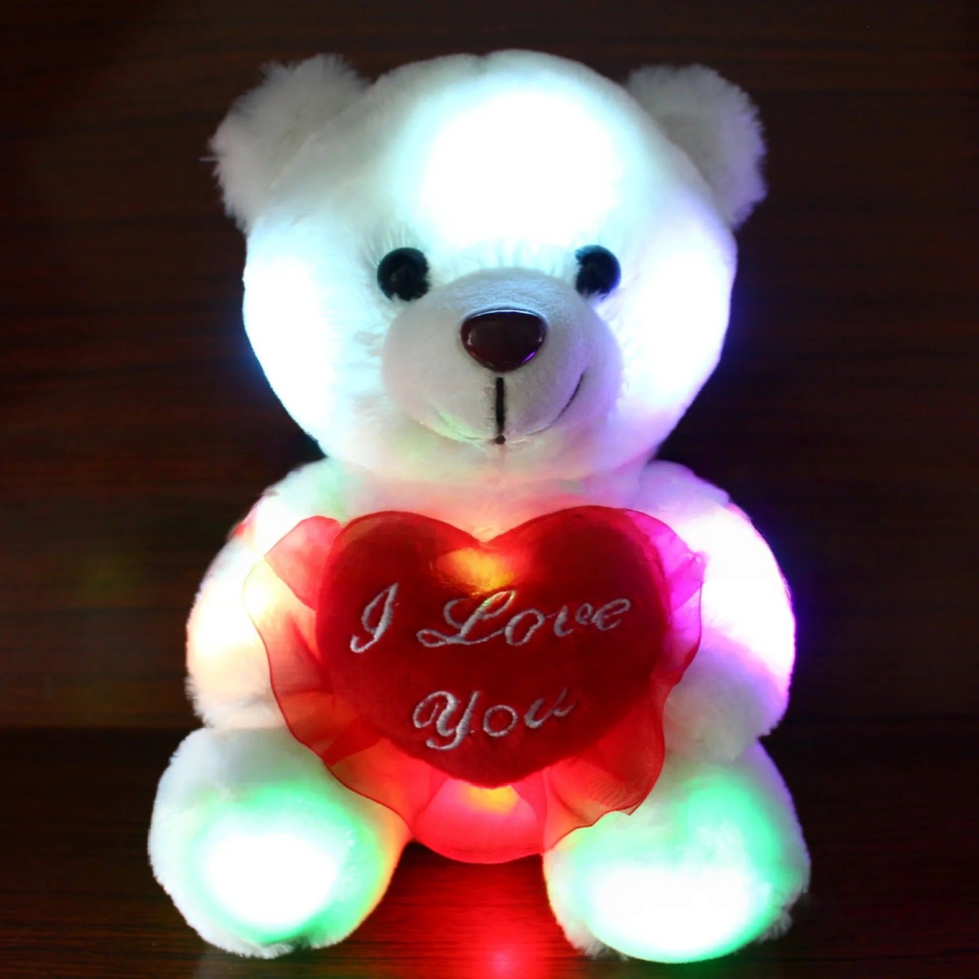 22cm Luminous Bear Teddy Stuffed Doll With Led  Cute Animal Soft Plush Toy Nightlight Glow Sensory Toys Gift For Kids