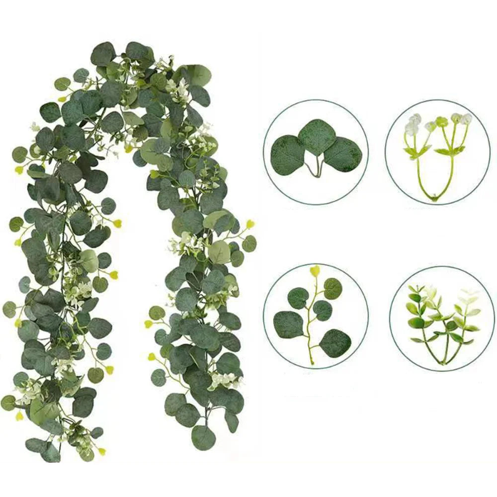 1.8m Artificial Flowers Eucalyptus Garland Greenery Fake Hanging Vines for Weddings Home Garden Outdoor Garden Arch Wall Decor