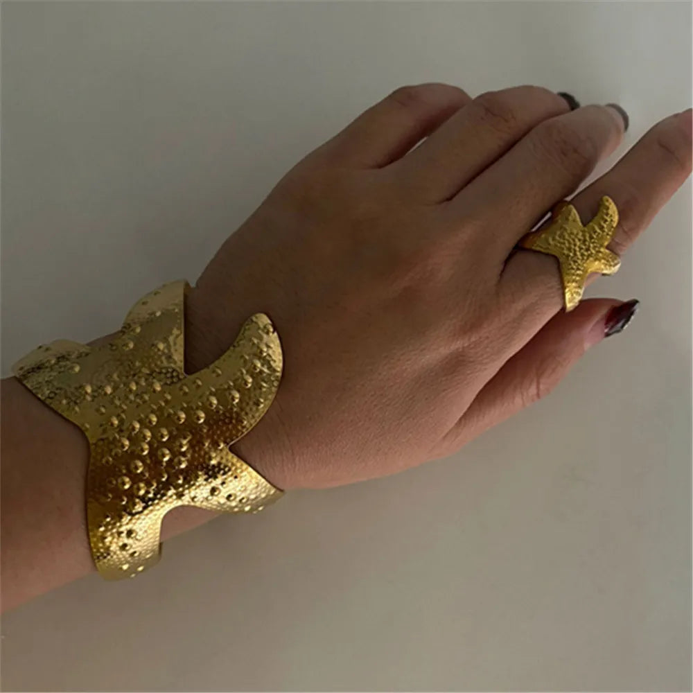 Starfish Geometric Bangle Bracelet for Women — Minimalist Zinc Alloy Stackable Cuff, Trendy Statement Jewelry Gift
