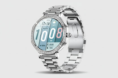 Gleelush AI Diamond Crown Watch – Luxury Gold Smartwatch for Women with AMOLED & Bluetooth Calling