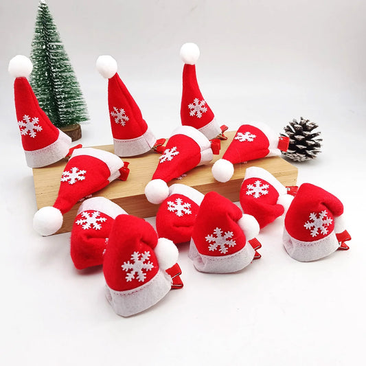 4/12PCS Snowflake Christmas Xmas Hat Hair Clips Santa Cap Duckbill Clips Cute Mini Hat Hair Barrettes Holiday Hair Accessories