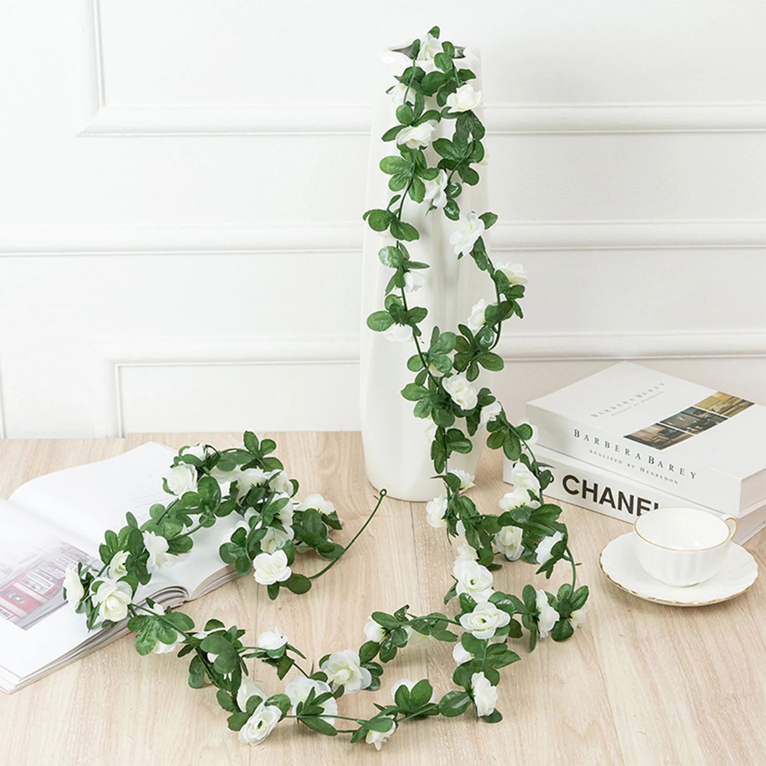 8.2ft Red Rose Artificial Silk Flower Garland Wedding Decor Fake Flowers for Home Room Decoration Autumn Fake Vine Plant Rattan