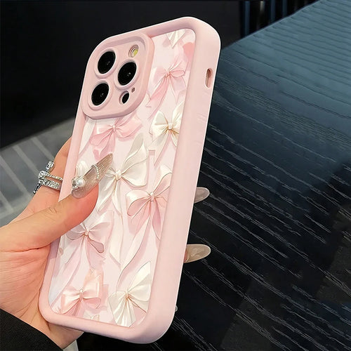 Bow-Knot Pink Bow Pattern Shockproof Soft TPU Phone Case For iPhone 17 11 12 13 14 15 16 Pro Max XS X XR 7 8Plus 16E 17Air Cover