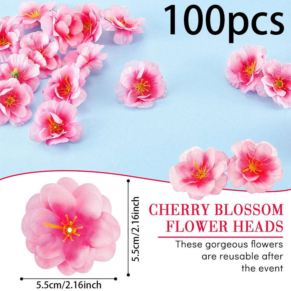 100 Pcs Artificial Cherry Blossom Heads Silk Cloth Petals Mini Cherry Flowers Petals DIY Accessories Home Wedding Party Decor
