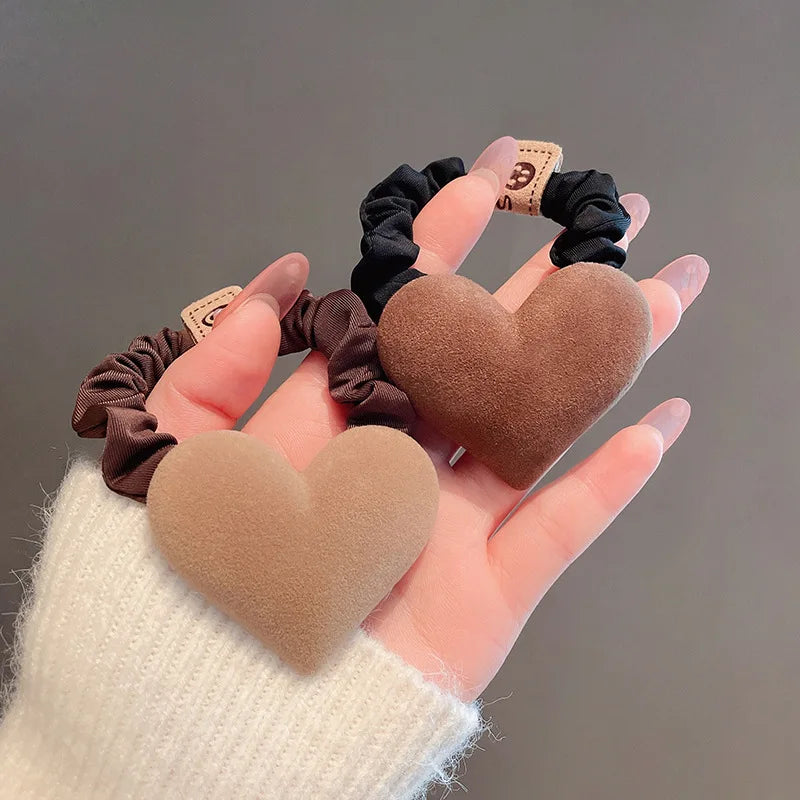 Coffee heart-shaped hair ties