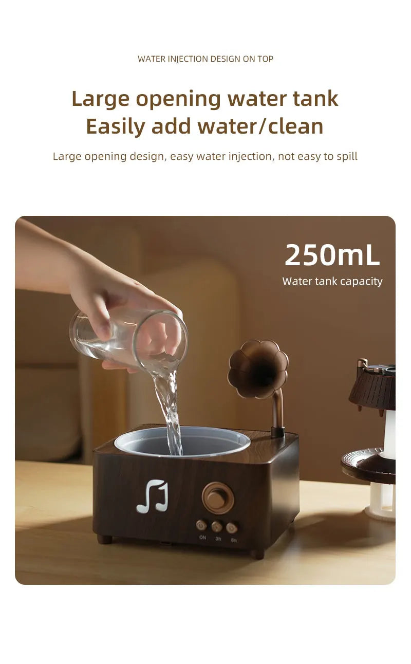 The Sanctuary Diffuser — Rain Drop Aroma Humidifier with Remote Control & 7-Color Lighting | 250ml | Vintage Gramophone Style