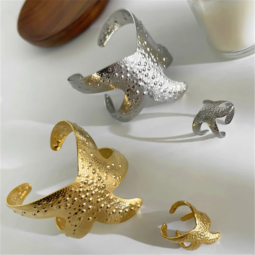 Starfish Geometric Bangle Bracelet for Women — Minimalist Zinc Alloy Stackable Cuff, Trendy Statement Jewelry Gift
