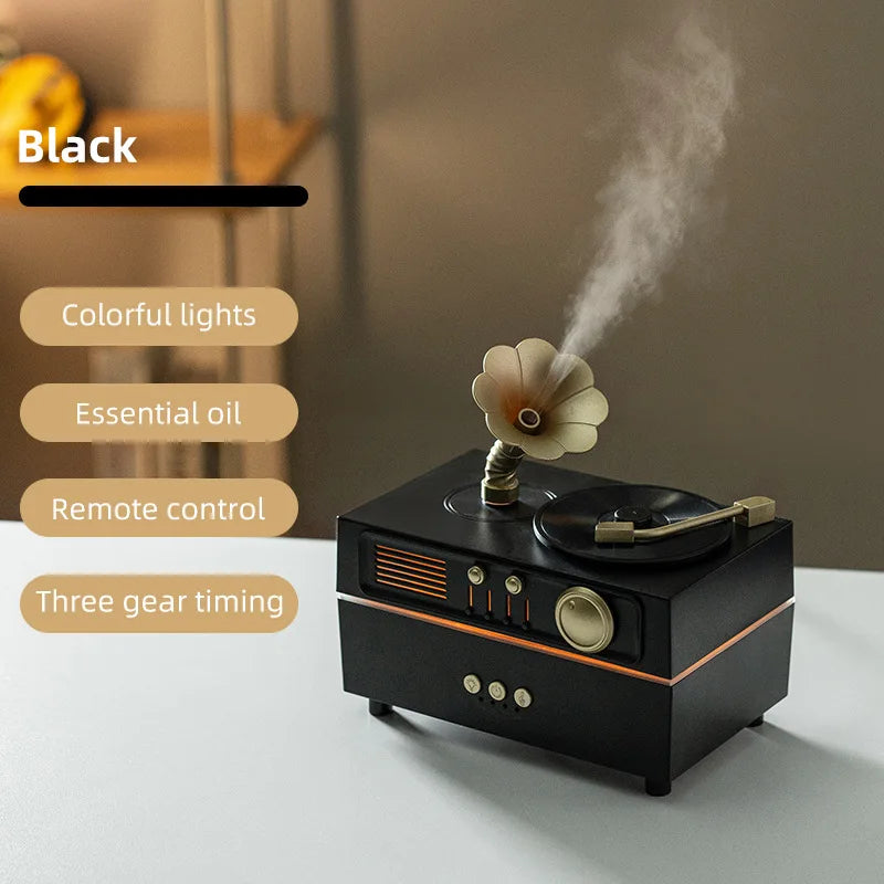 2026 New Upgrade Bluetooth Retro Phonograph Colorful Ultrasonic Essential Oil Aroma Humidifier for Office Desk