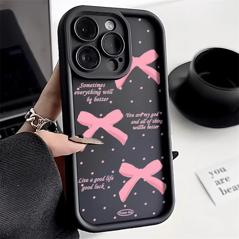 Cute Pink Bowknot Bow Phone Case For iPhone 11 Case iPhone 13 14 15 12 17 16 Pro Max X XR XS 7 8 Plus SE Protective Cover Funda