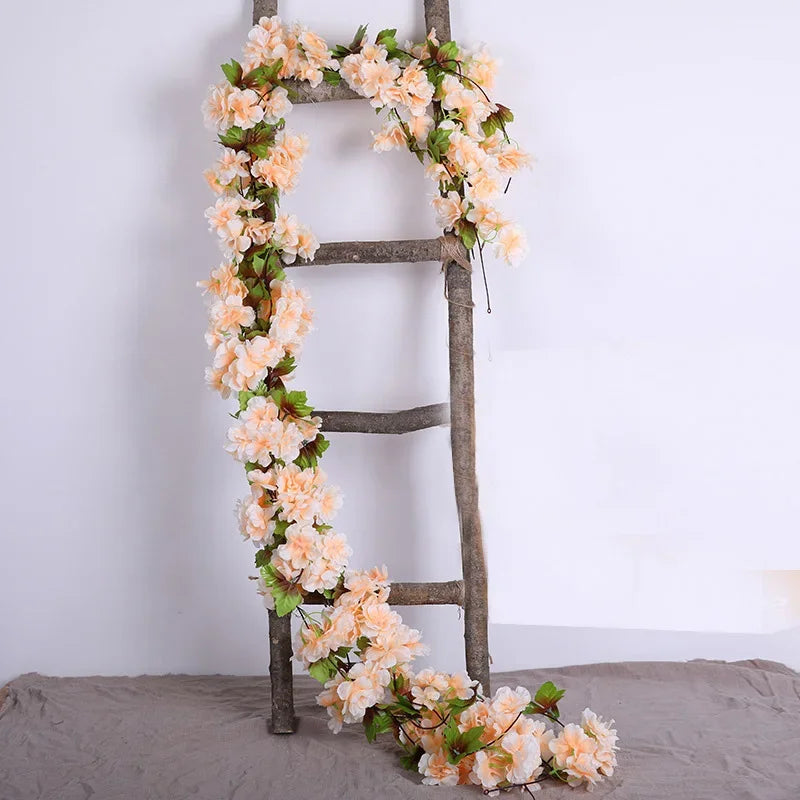 230cm Artificial Sakura Flowers Vine Wedding Garden Arch Home Party Decoration Christmas Bridal Fake Plants Decor Flower Vines