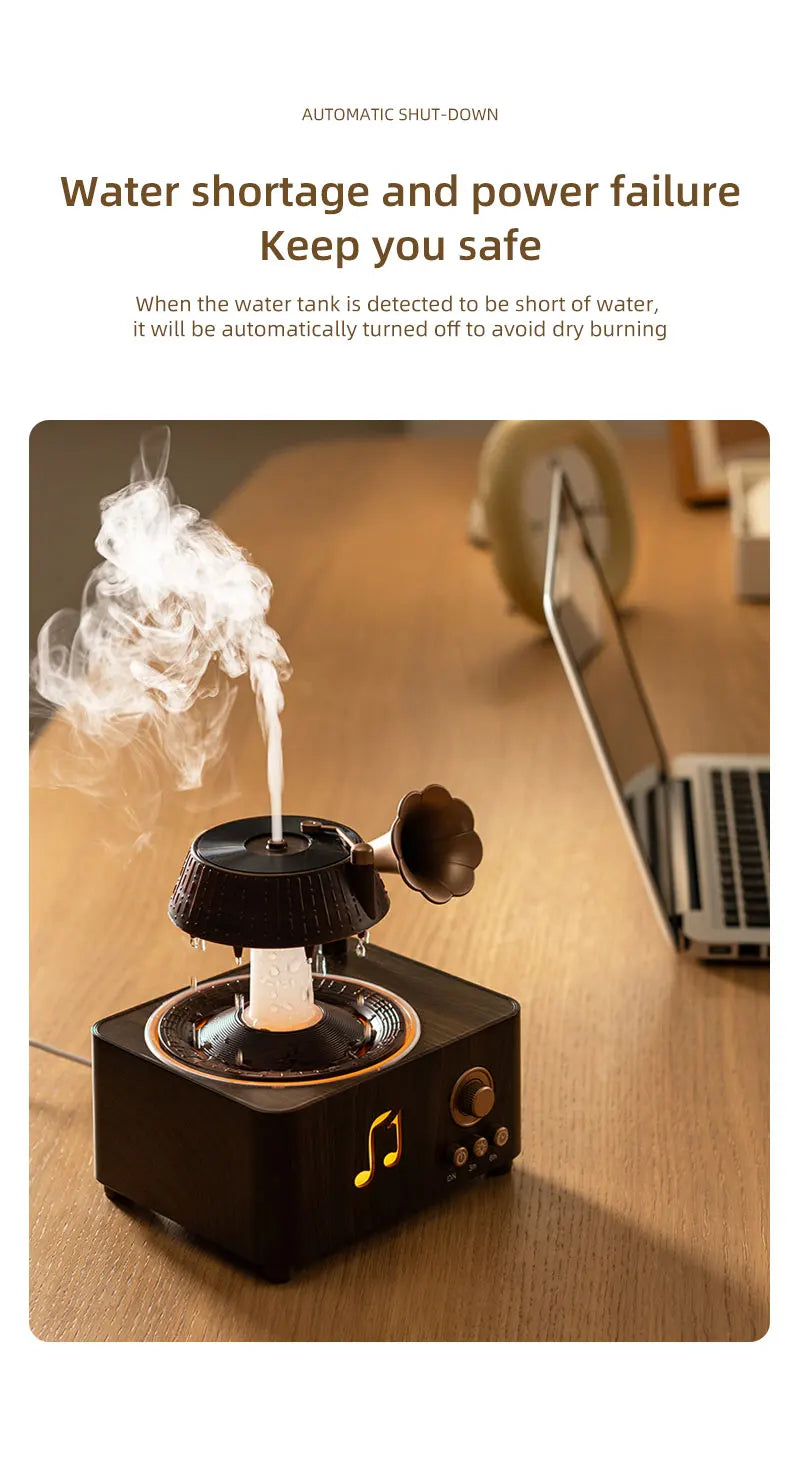The Sanctuary Diffuser — Rain Drop Aroma Humidifier with Remote Control & 7-Color Lighting | 250ml | Vintage Gramophone Style