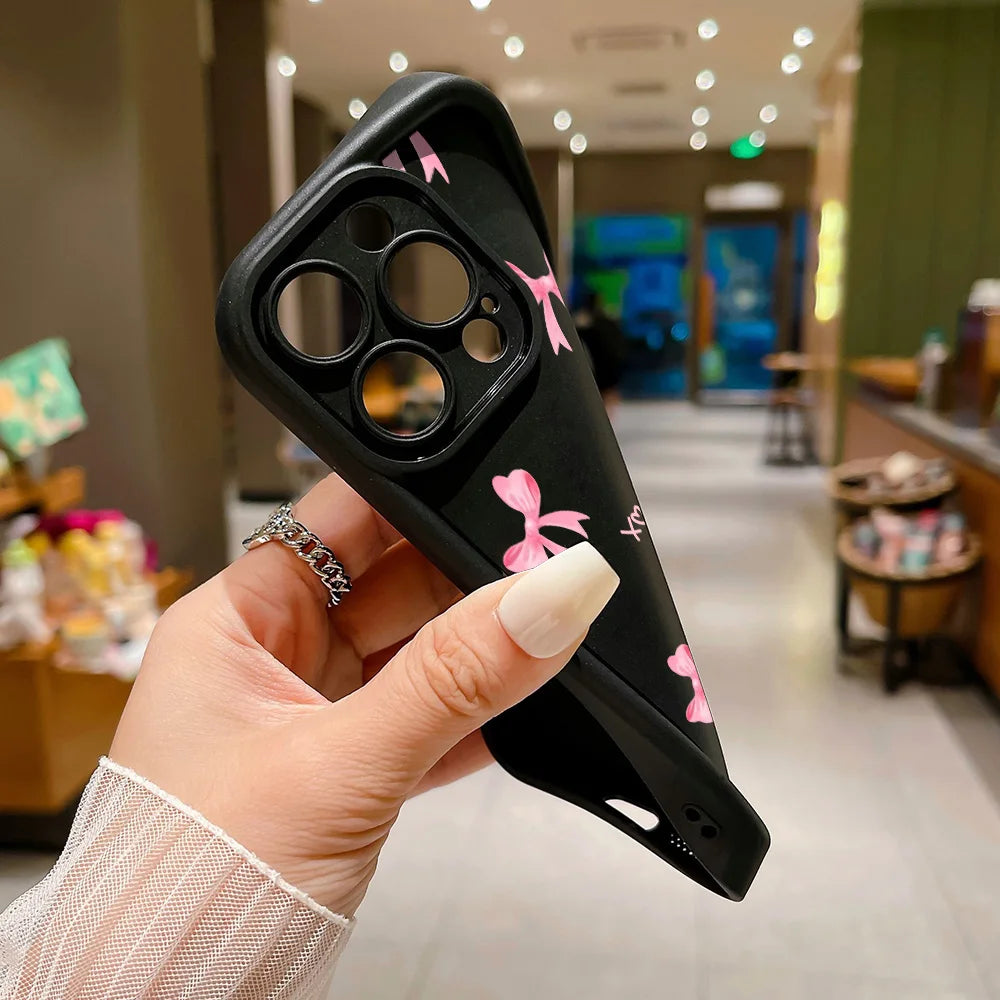 Cute Pink Bowknot Bow Phone Case For iPhone 11 Case iPhone 13 14 15 12 17 16 Pro Max X XR XS 7 8 Plus SE Protective Cover Funda