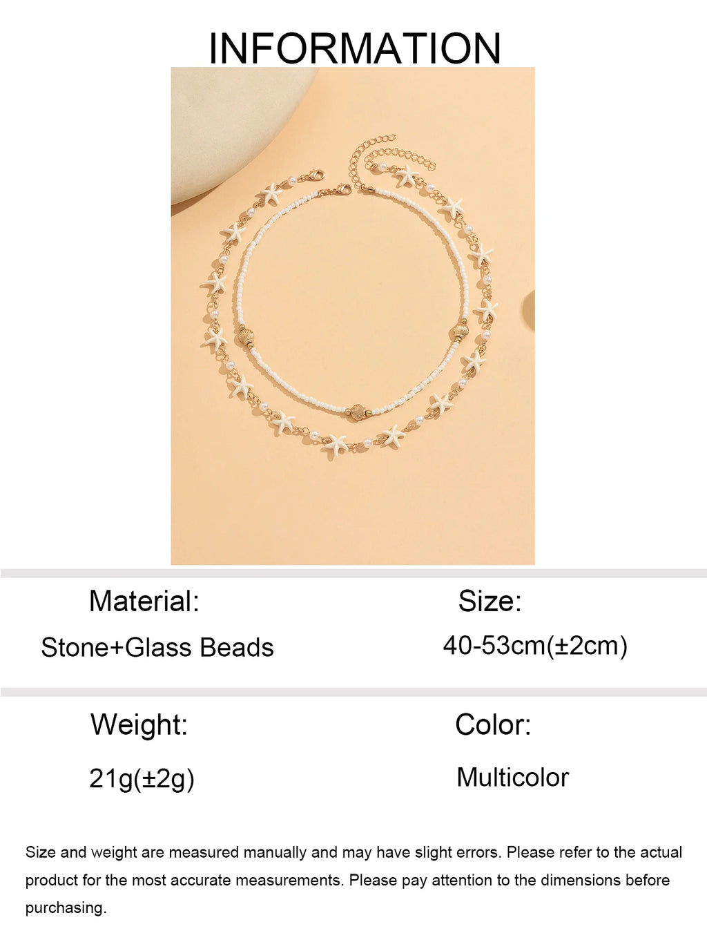 Boho 2 Layered Starfish Seashell Pearl Beaded Choker Necklace for Women Summer Beach Festival Vacation Daily Wear Gift