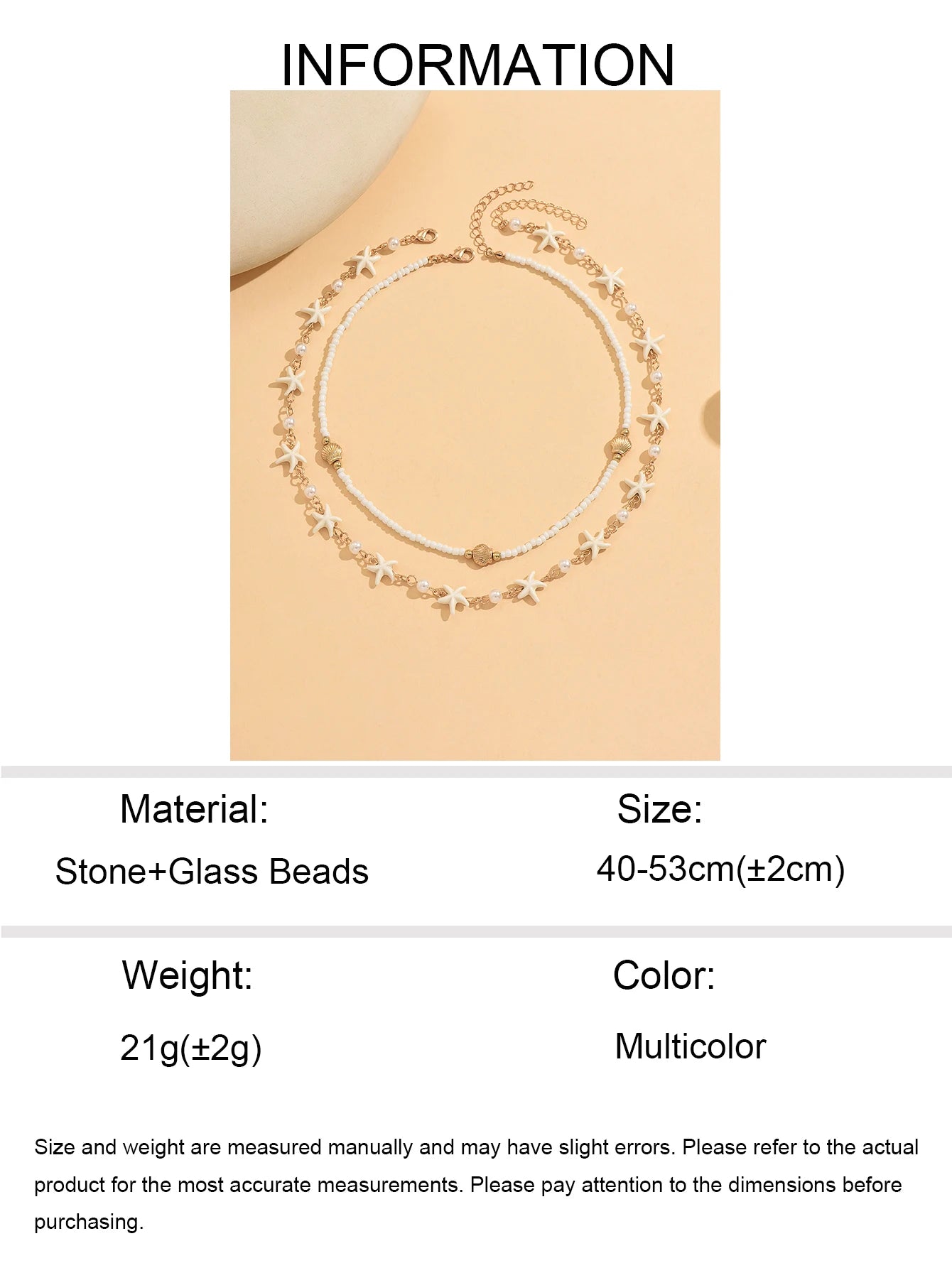 Boho 2 Layered Starfish Seashell Pearl Beaded Choker Necklace for Women Summer Beach Festival Vacation Daily Wear Gift