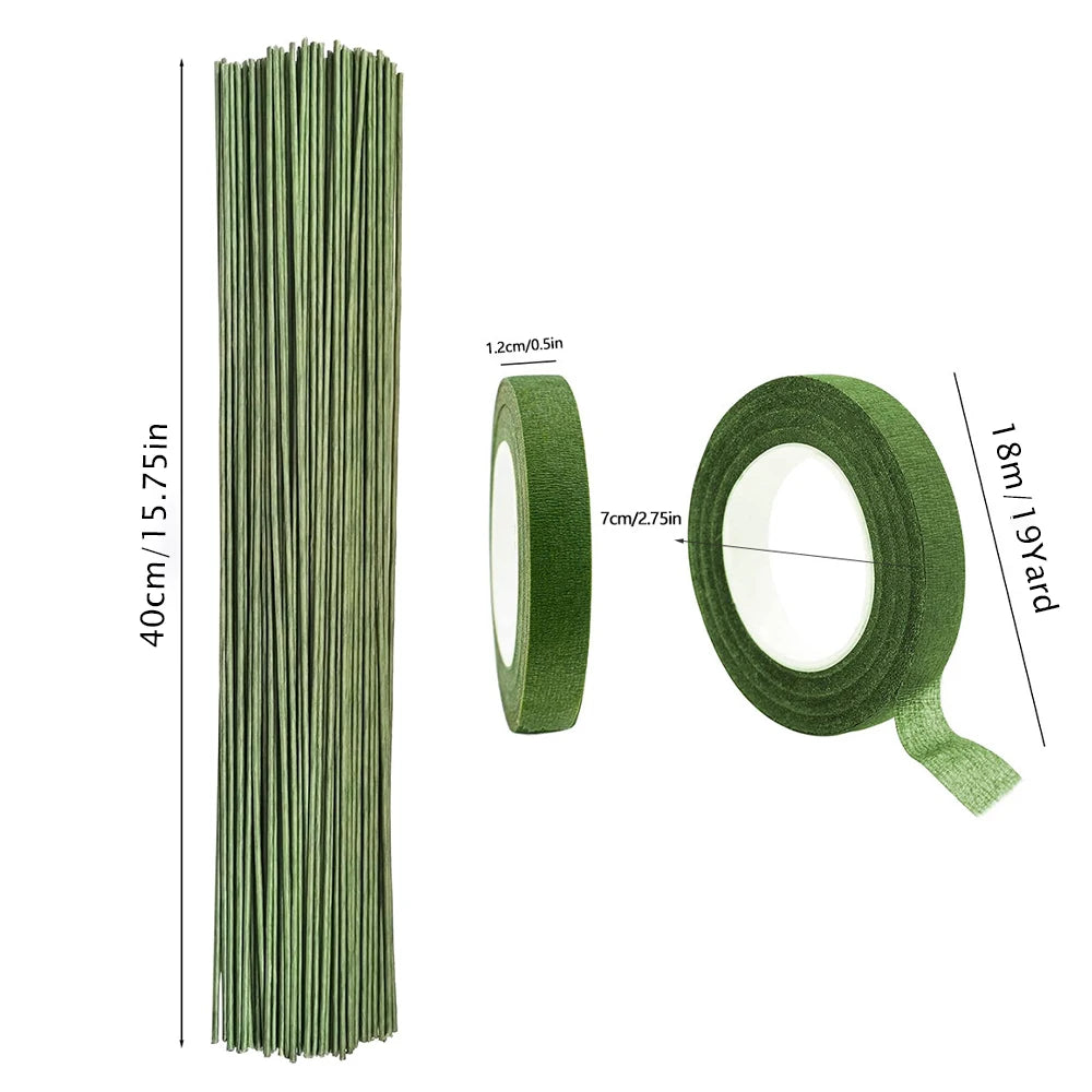 Green Flower Stem Sticks DIY Floral Material Handmade Wire Stems Floriculture Tape Self-adhesive Bouquet Floral Stem Paper Tapes