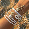 Fashion Starfish Shell Beaded Bracelet Set for Women Boho Imitation Pearl Sea Turtle Charm Elastic Bracelet Summer Jewelry Gift