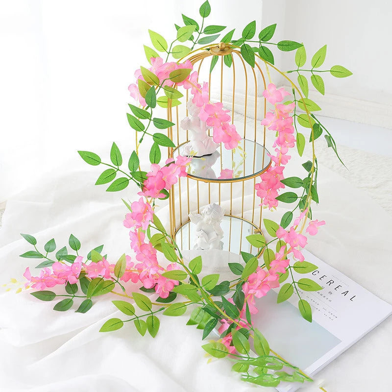 2M Artificial Wisteria Flowers Garland Vine Silk Hanging Flower for Home Garden Outdoor Ceremony Wedding Arch Floral Decoration