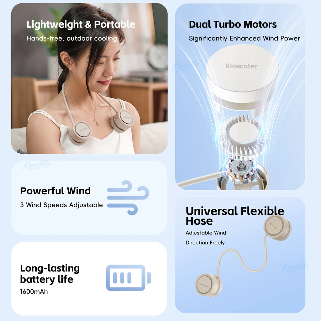 Gleelush 2026 Foldable Hands-Free 360 Neck Fan