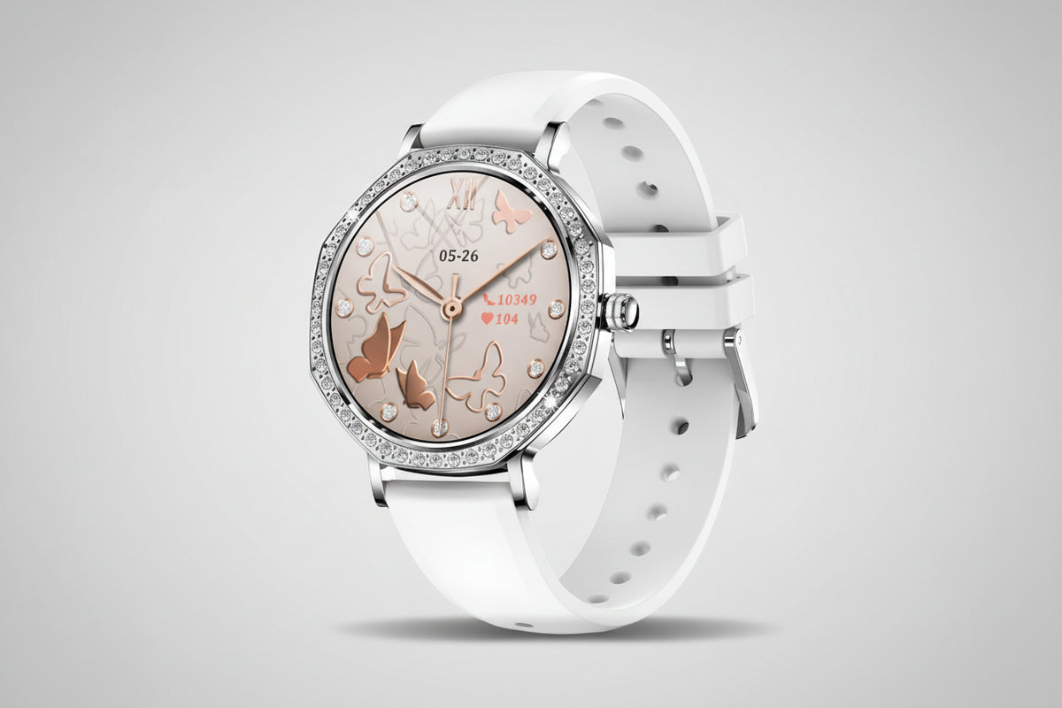 Gleelush AI Diamond Crown Watch – Luxury Gold Smartwatch for Women with AMOLED & Bluetooth Calling