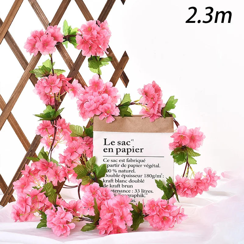230cm Artificial Sakura Flowers Vine Wedding Garden Arch Home Party Decoration Christmas Bridal Fake Plants Decor Flower Vines