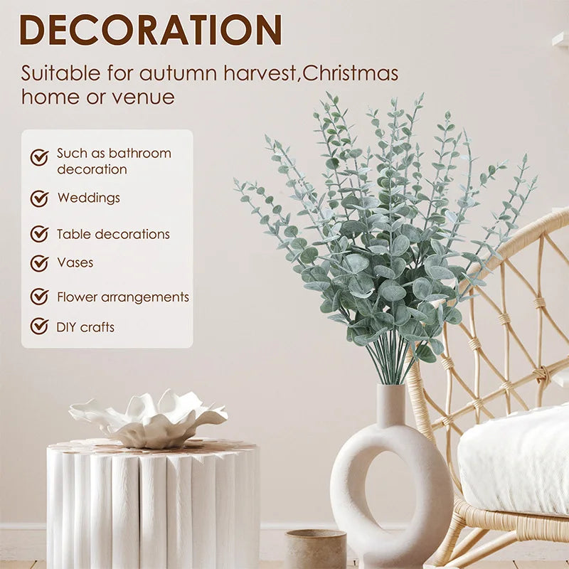 10pc 38CM Artificial Plants Eucalyptus Leaves Green Leaf Branches Flowers Wreath DIY Bouquet Centerpiece Wedding Home Decoration