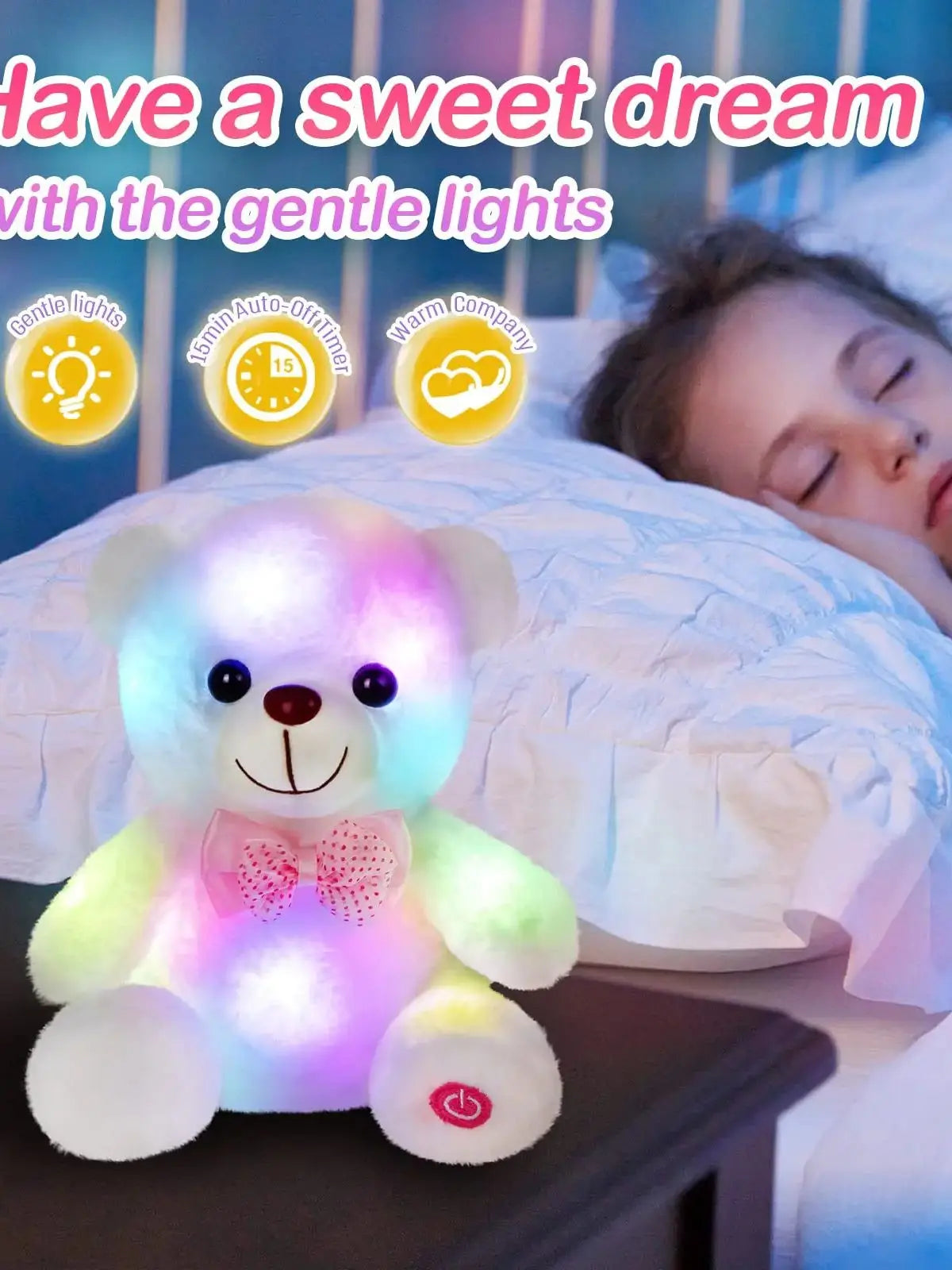 22cm Luminous Bear Teddy Stuffed Doll With Led  Cute Animal Soft Plush Toy Nightlight Glow Sensory Toys Gift For Kids