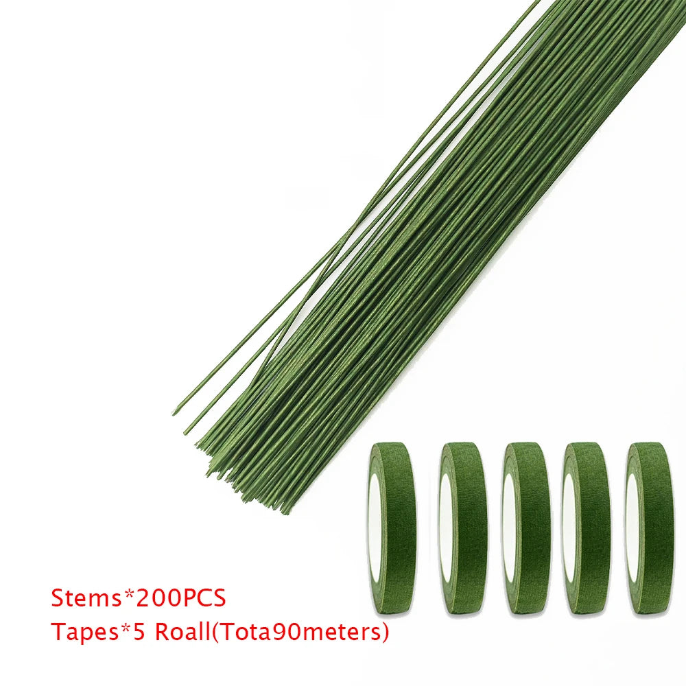 Green Flower Stem Sticks DIY Floral Material Handmade Wire Stems Floriculture Tape Self-adhesive Bouquet Floral Stem Paper Tapes