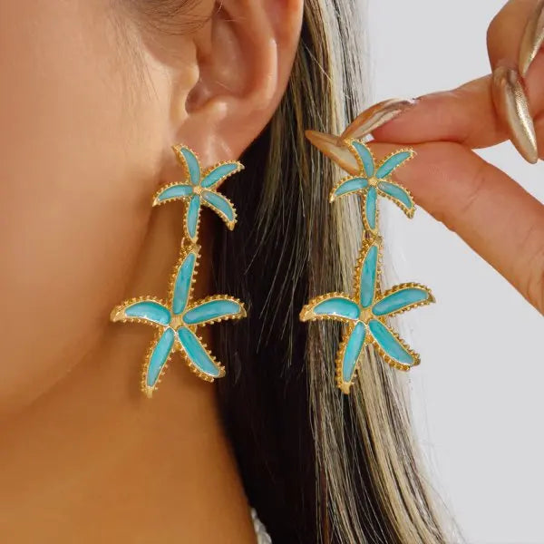 Bohemia Gold Color Starfish Hoop Earring for Women Vintage Exaggerate Metal Big Starfish Earring Beach Party Daily Wear Jewelry