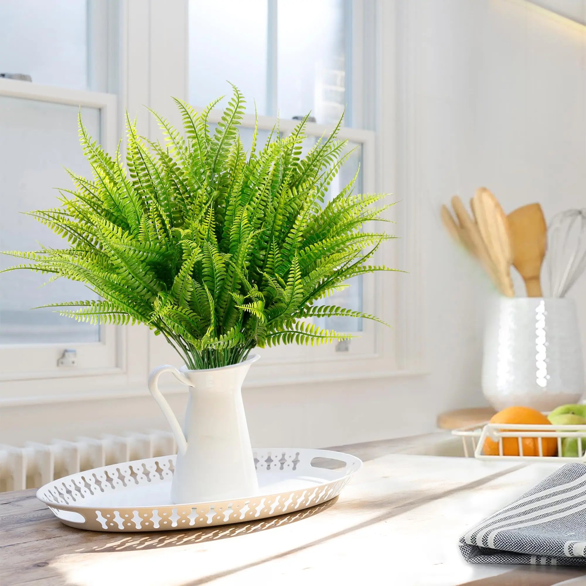 4 Bundles Artificial Plants Fake Boston Ferns Bushes Faux Shrubs Greenery UV Resistant Plant for Home Garden Outdoor Yard Decor